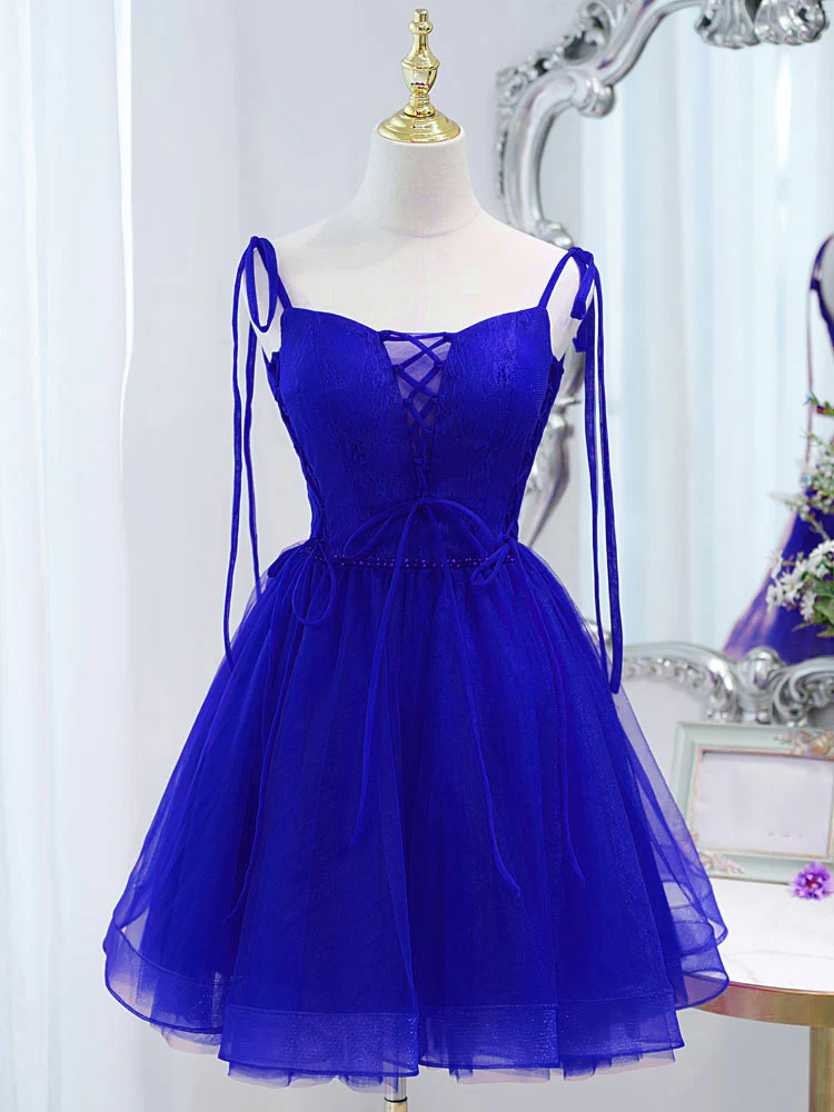 Cute Burgundy Tulle Lace Short Prom Dress, Lace Burgundy Puffy Homecoming Dress - Deanwangkt