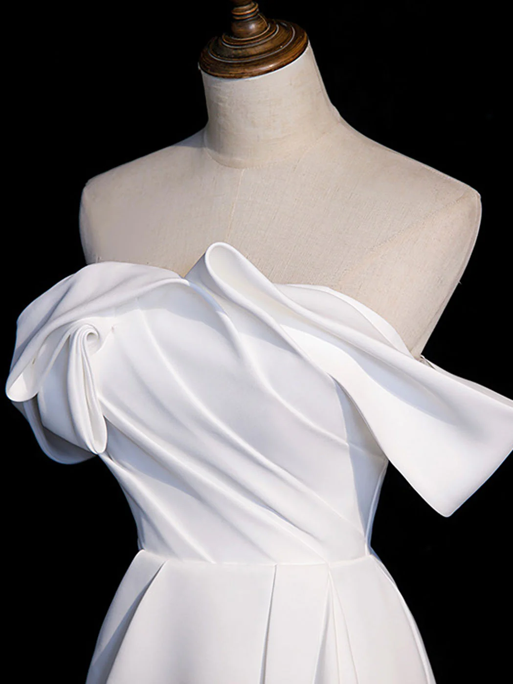 Simple White Off Shoulder Satin Long Prom Dress, White Long Formal Dress - Deanwangkt