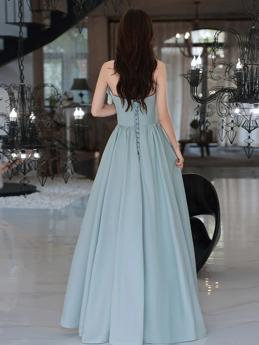 Simple Backless Blue Long Prom Dresses, Blue Bridesmaid Dresses - Deanwangkt