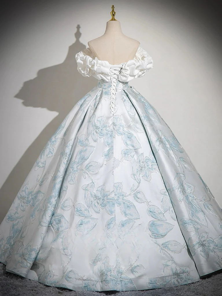 A-Line Off Shoulder Satin Long Prom Dress, Blue Long Formal Dress - Deanwangkt