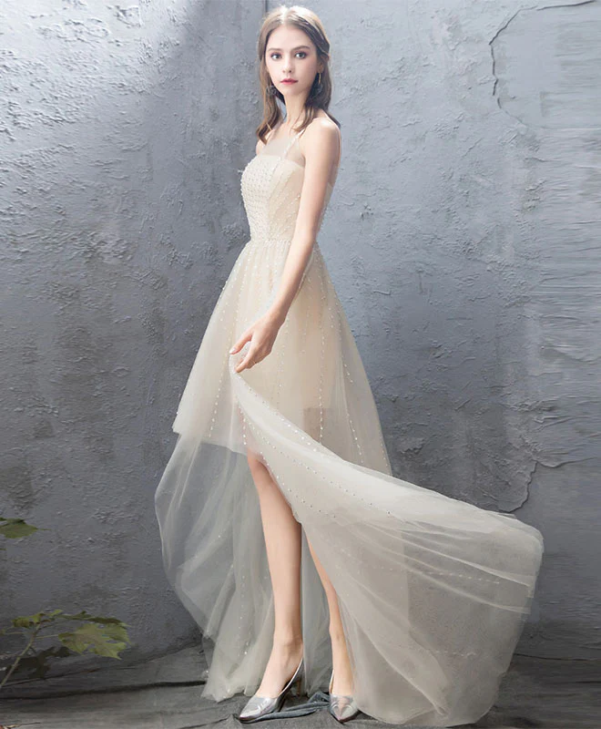 Champagne Tulle High Low Prom Dress, Champagne Evening Dress - Deanwangkt