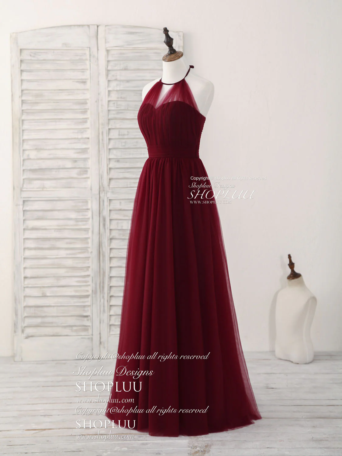 Simple Burgundy Tulle Long Prom Dress, Burgundy Bridesmaid Dress - Deanwangkt
