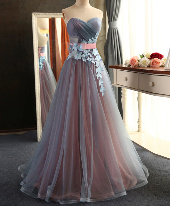 Sweetheart Neck Tulle Long Prom Dress, Evening Dress - Deanwangkt