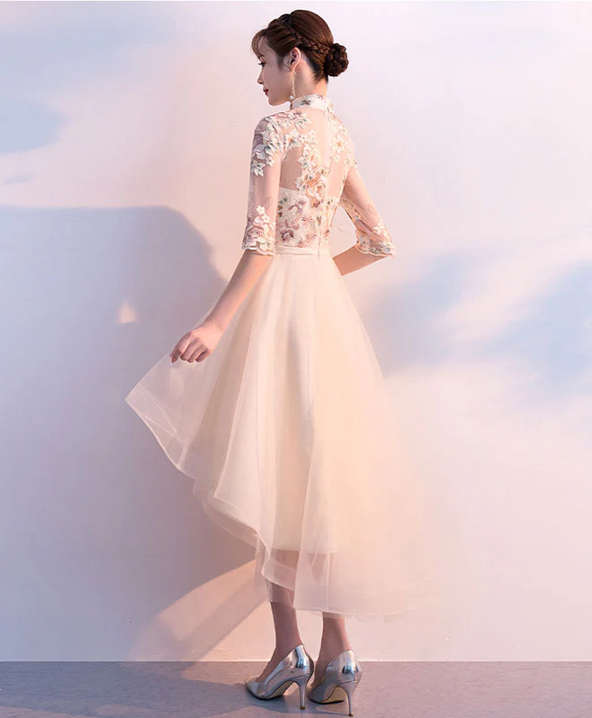 Champagne Tulle Lace Applique Short Prom Dress, Homecoming Dress - Deanwangkt