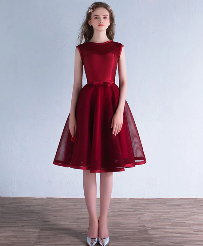 Burgundy A Line Short Prom Dress, Burgundy Homecoming Dresses - Deanwangkt