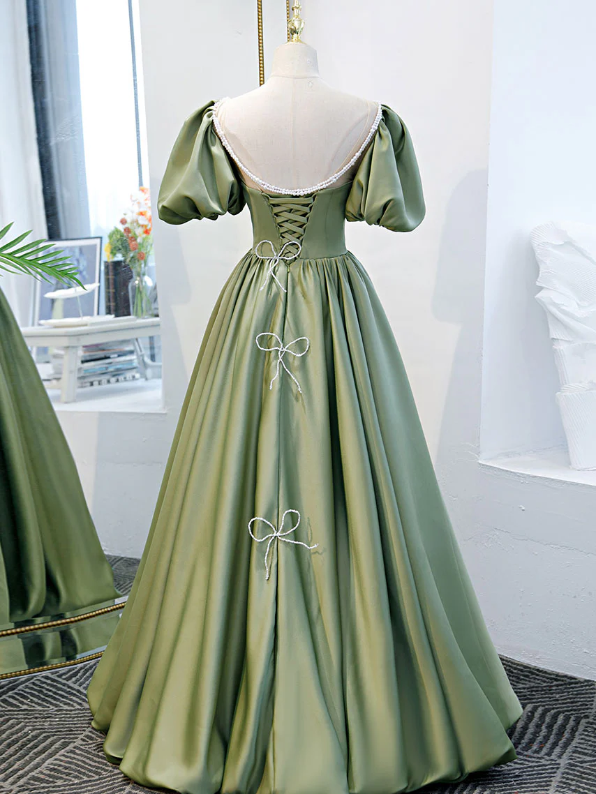 Simple Green Satin Long Prom Dress, Green Evening Dress - Deanwangkt