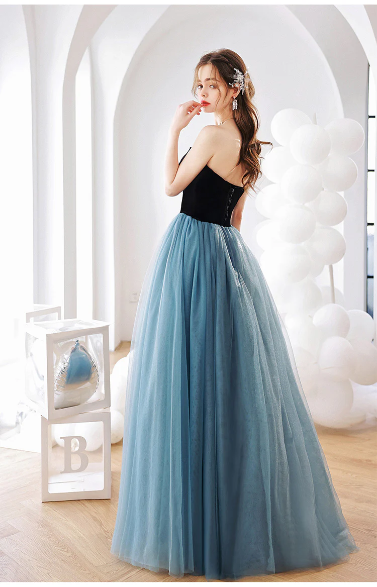 Aline Blue Tulle Long Prom Dress, Blue Long Graduation Dresses - Deanwangkt