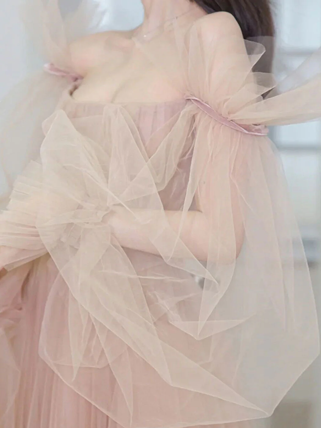 Champagne Aline Tulle Long Prom Dresses, Long Formal Graduation Dresses - Deanwangkt