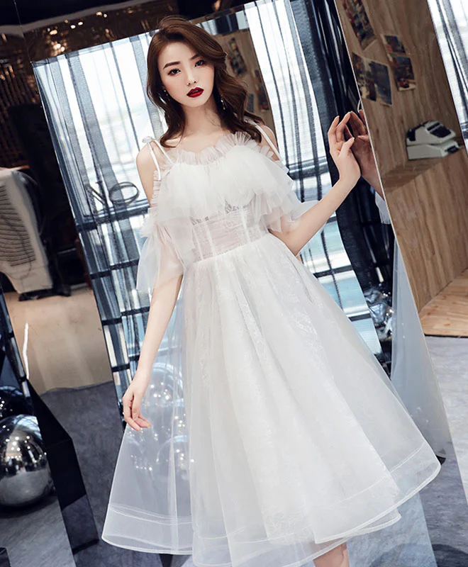 White Tulle Short Prom Dress, White Tulle Homecoming Dress - Deanwangkt