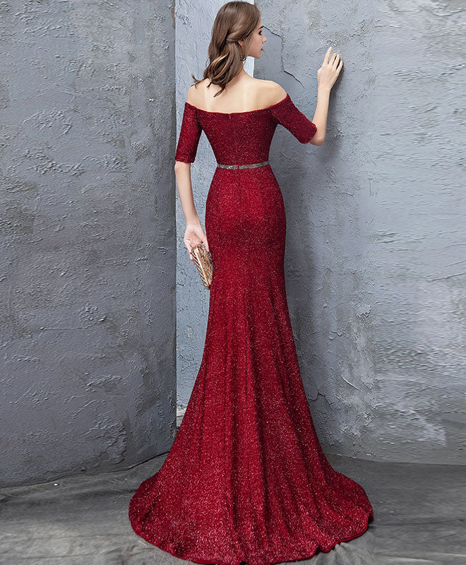 Unique Burgundy Mermaid Long Prom Dress, Burgundy Evening Dress - Deanwangkt