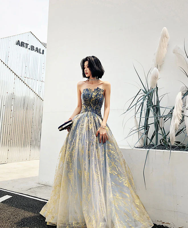 Unique A line Tulle Lace Long Prom Dress, Tulle Formal Graduation Dress - Deanwangkt