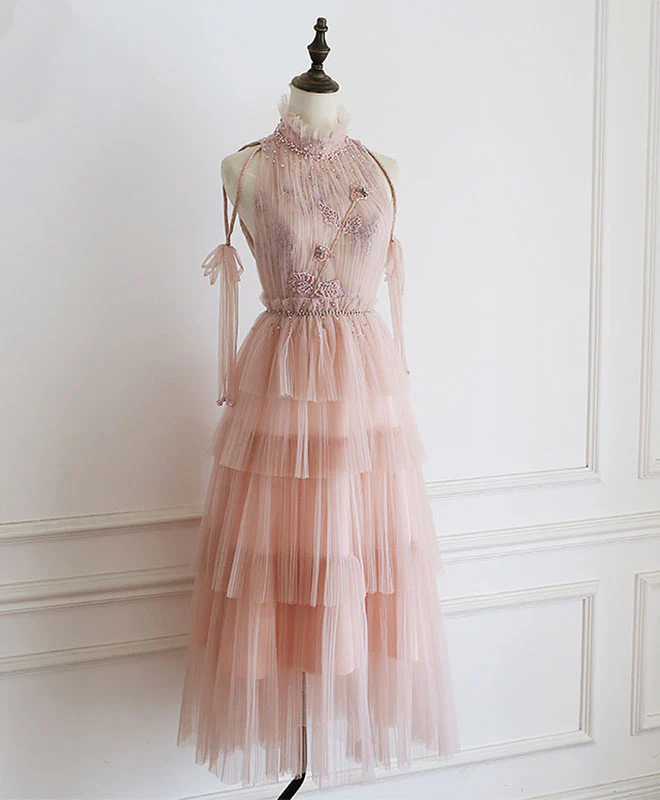 Pink Tulle Lace Prom Dress, Tulle Lace Homecoming Dress - Deanwangkt
