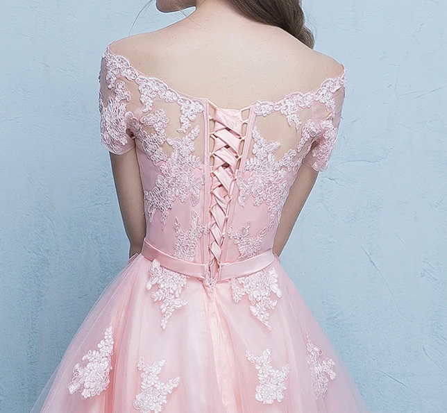 Cute Lace Tulle Short Prom Dress, Lace Evening Dress - Deanwangkt