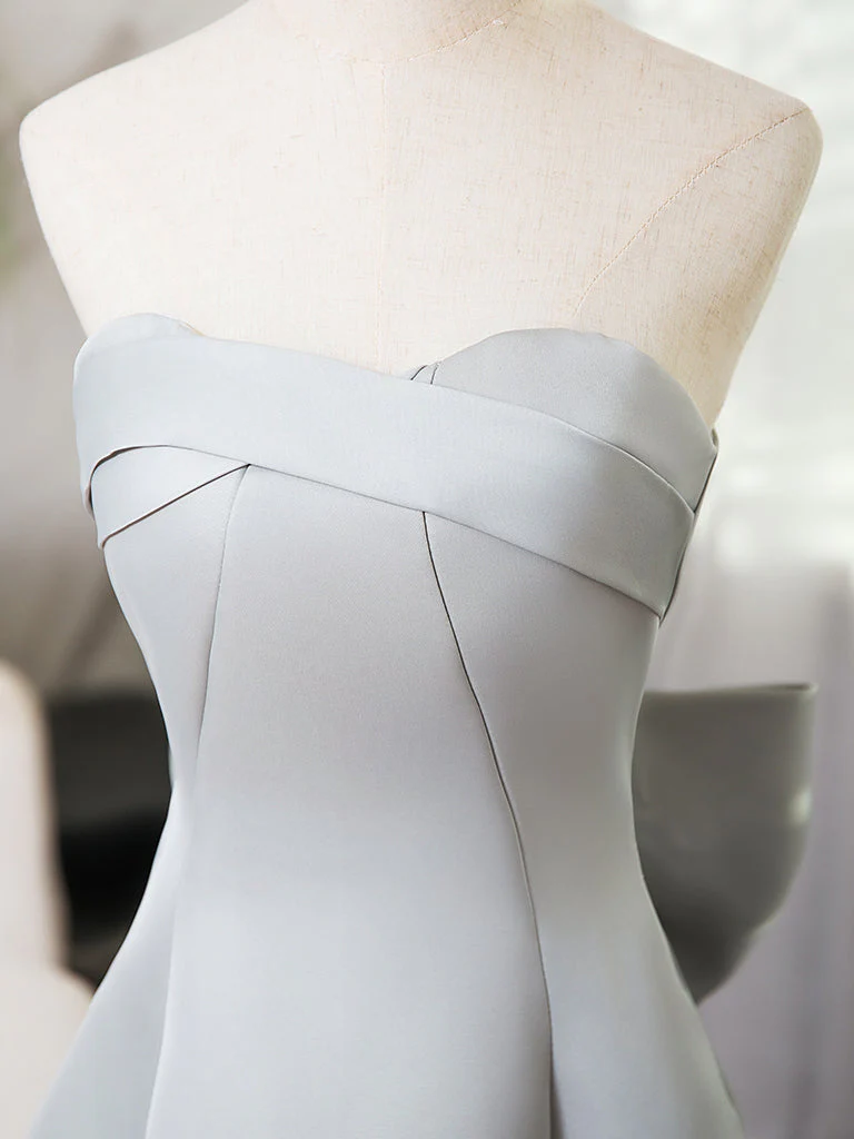 A-Line Sweetheart Neck Satin Gray Short Prom Dress, Gray Homecoming Dress - Deanwangkt