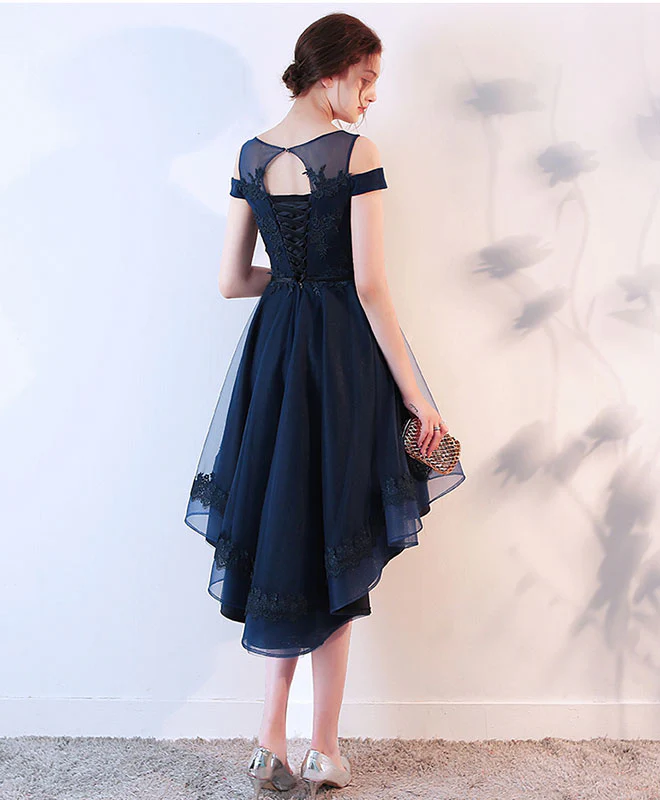 Cute Lace Off Shoulder Short Prom Dress, High Low Evening Dress - Deanwangkt