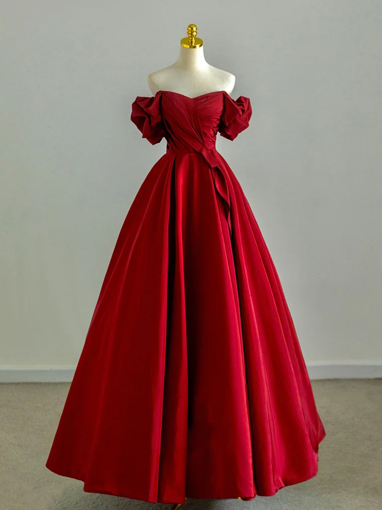 A-Line Off Shoulder Satin Dark Blue Long Prom Dress, Dark Blue Long Formal Dress - Deanwangkt