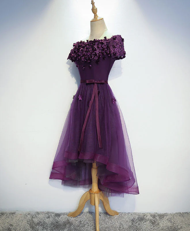 Cute Purple High Low Prom Dress, Purple Homecoming Dresses - Deanwangkt