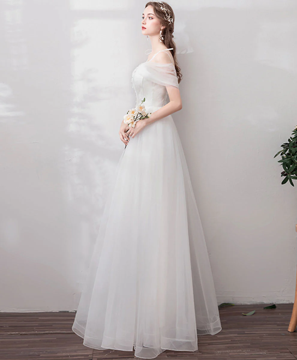 White Sweetheart Tulle Long Prom Dress White Formal Dress - Deanwangkt