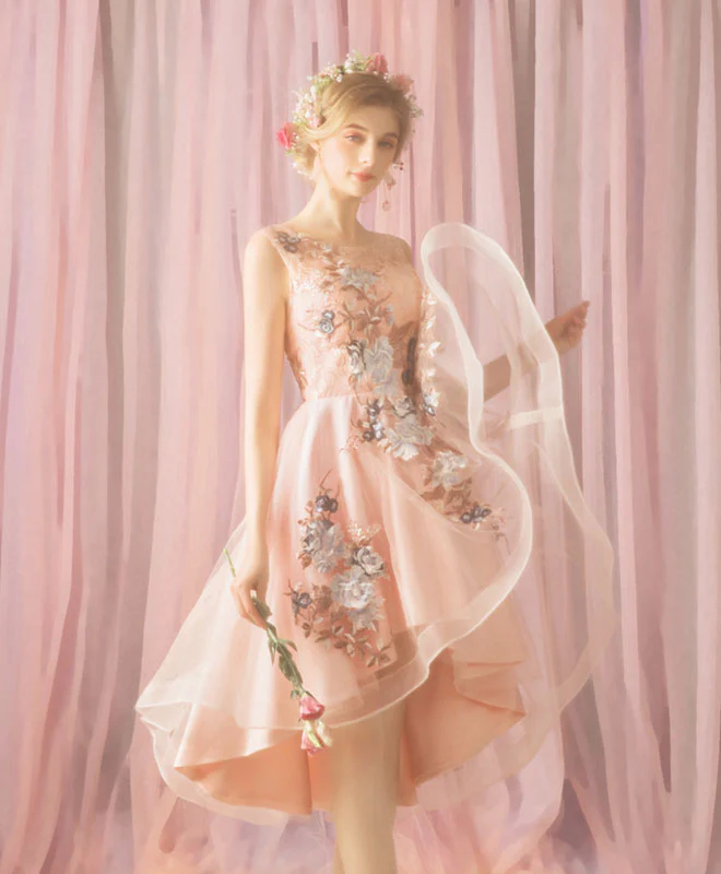 Pink Tulle Lace Short Prom Dress, Homecoming Dress - Deanwangkt