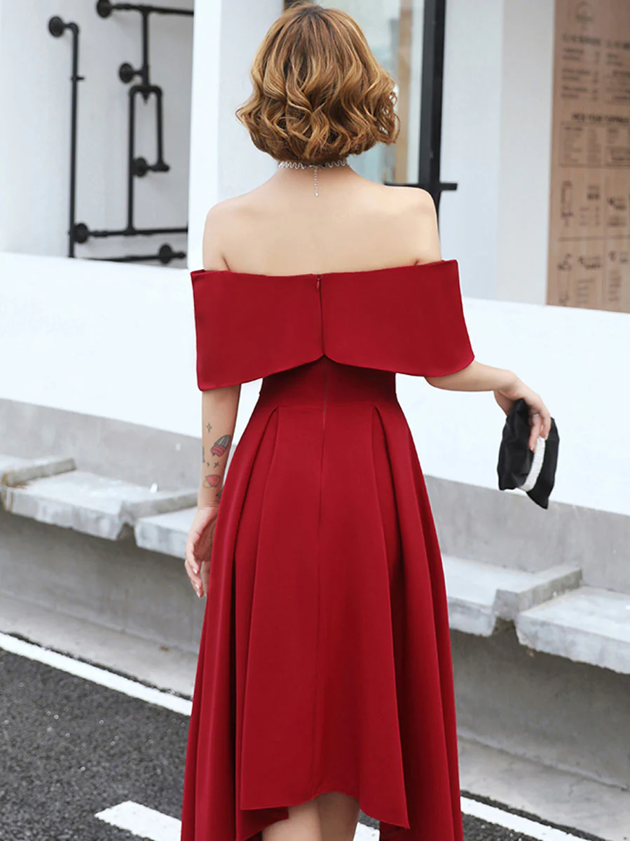Simple Burgundy Off Shoulder Prom Dresses, Burgundy Homecoming Dresses - Deanwangkt