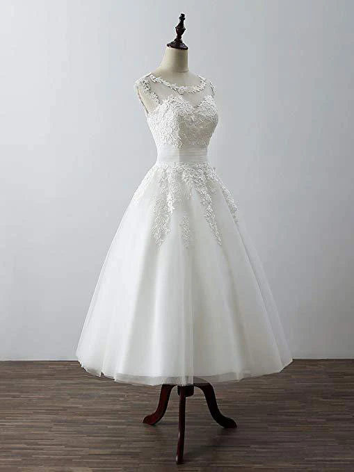 Aline Round Neck Tulle Lace Short White Prom Dress, White Lace Homecoming Dress - Deanwangkt