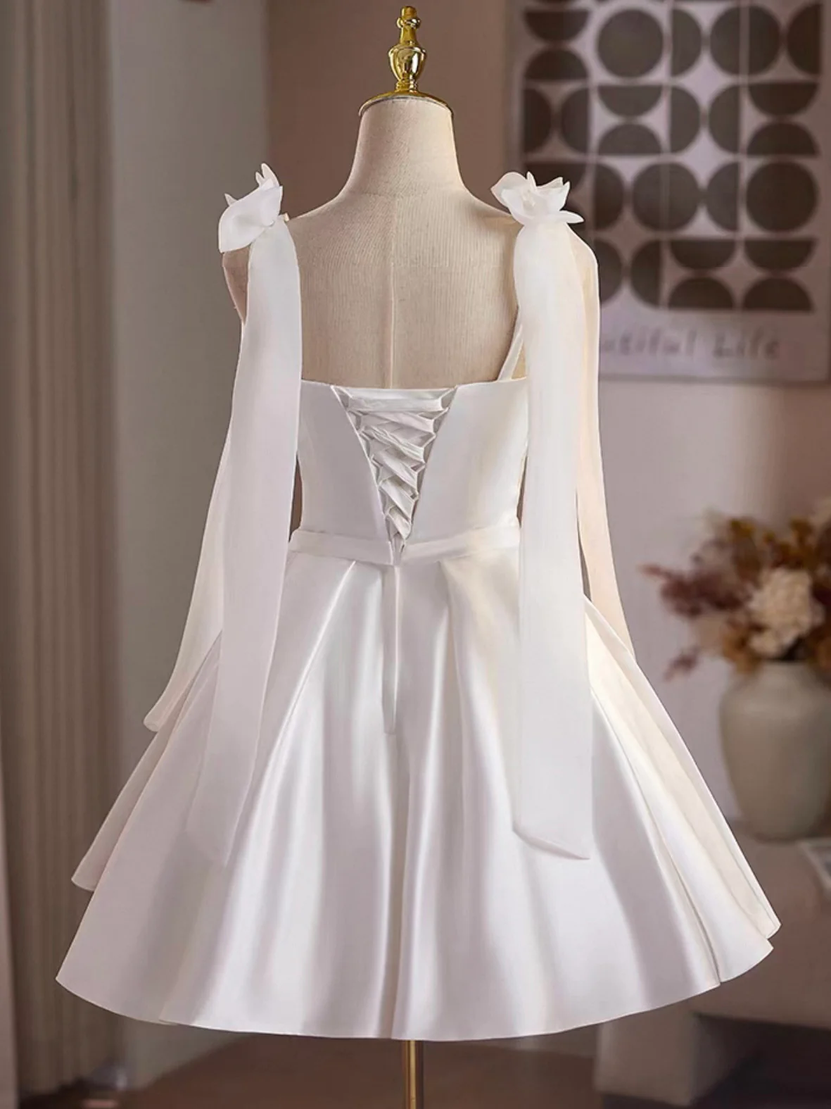 Simple White Satin Short Prom Dress, White Homecoming Dress - Deanwangkt