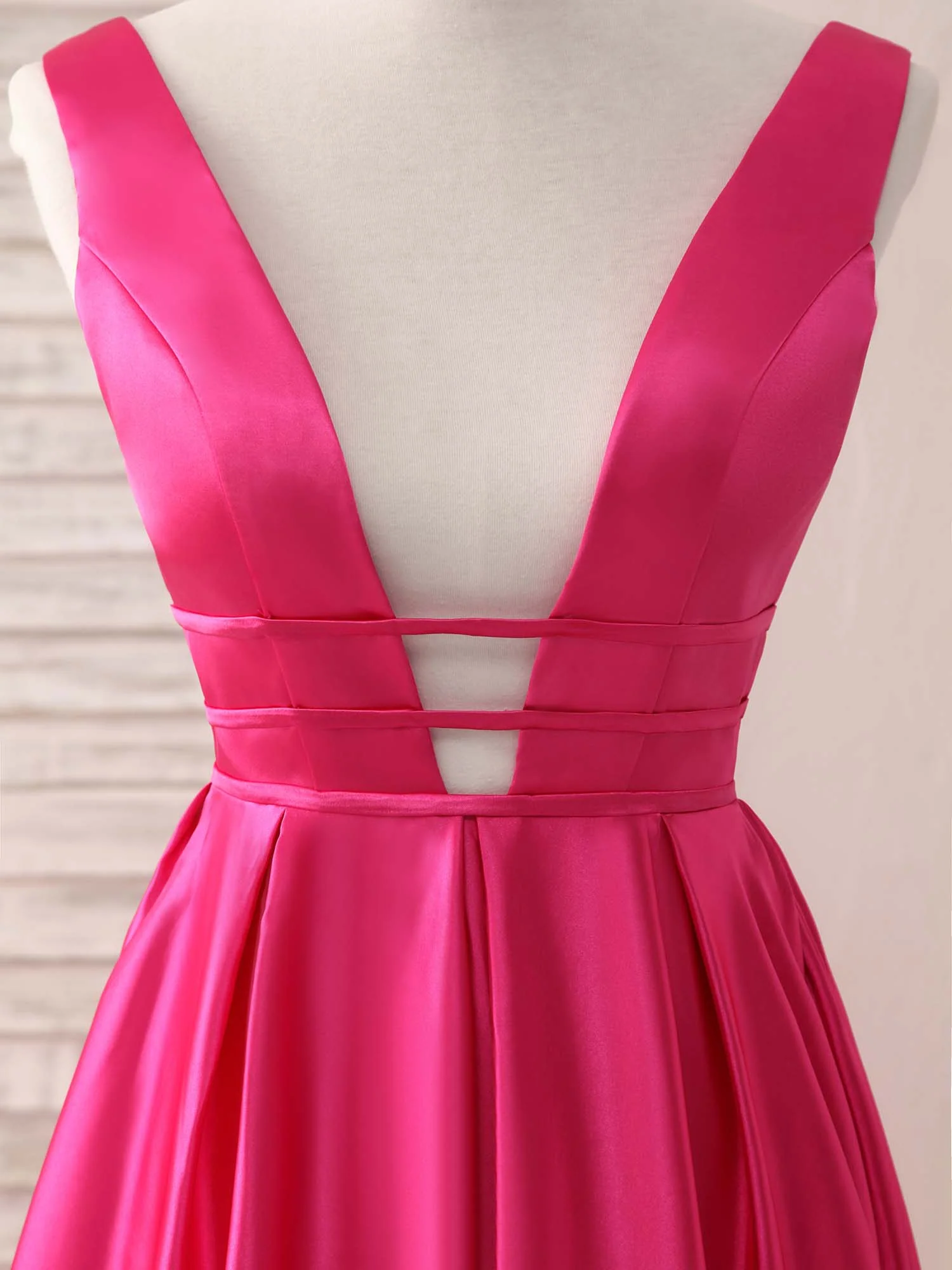 Simple V Neck Satin Long Prom Dress Backless Evening Dress - Deanwangkt