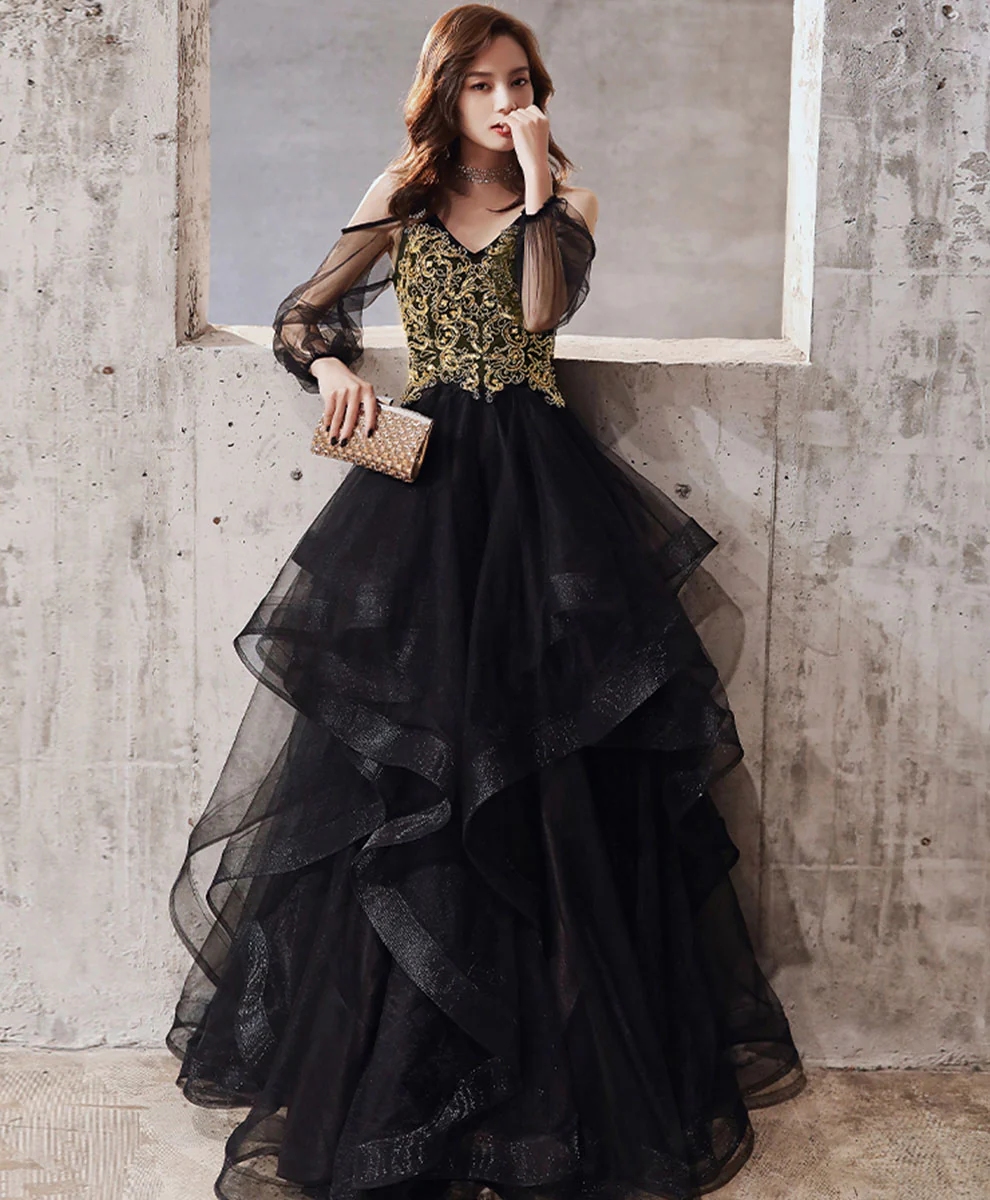 Black Tulle Lace Long Prom Dress Black Tulle Formal Dress - Deanwangkt