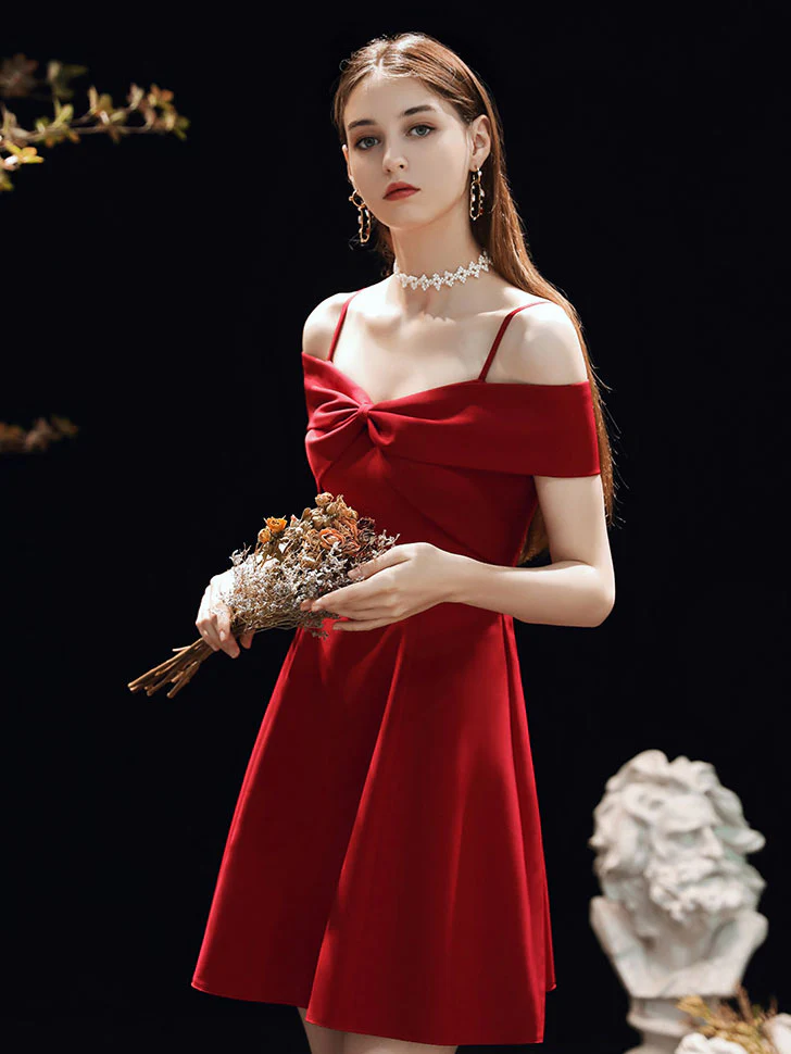 Simple A-line Burgundy Short Prom Dress, Burgundy Homecoming Dress - Deanwangkt