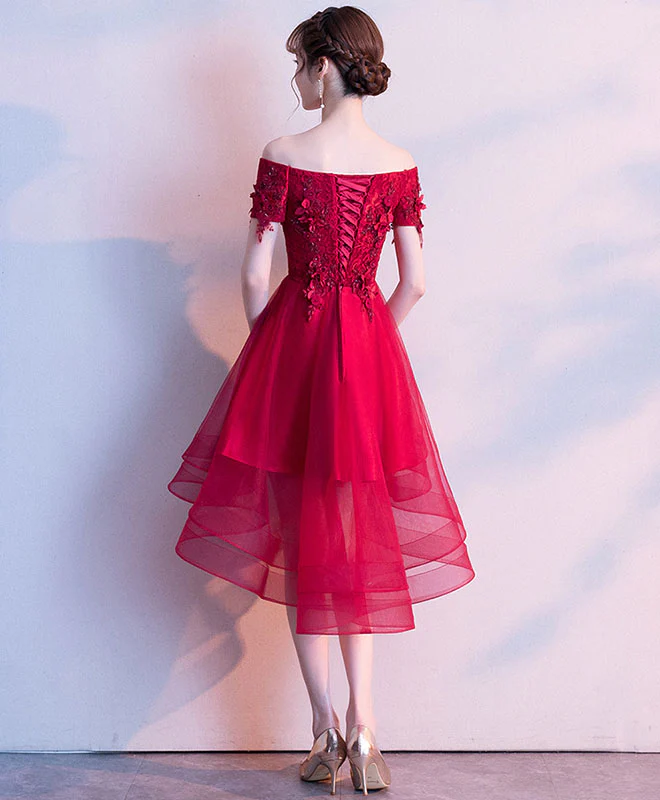 Burgundy Tulle Off Shoulder Short Prom Dress Burgundy Tulle Homecoming Dress - Deanwangkt