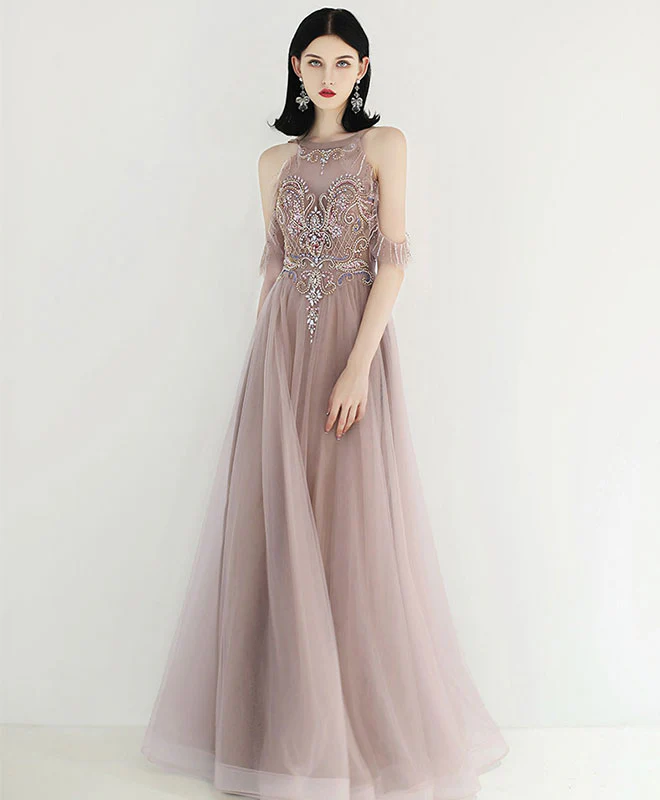 Unique Tulle Beads Long Prom Dress, Tulle Formal Dress - Deanwangkt