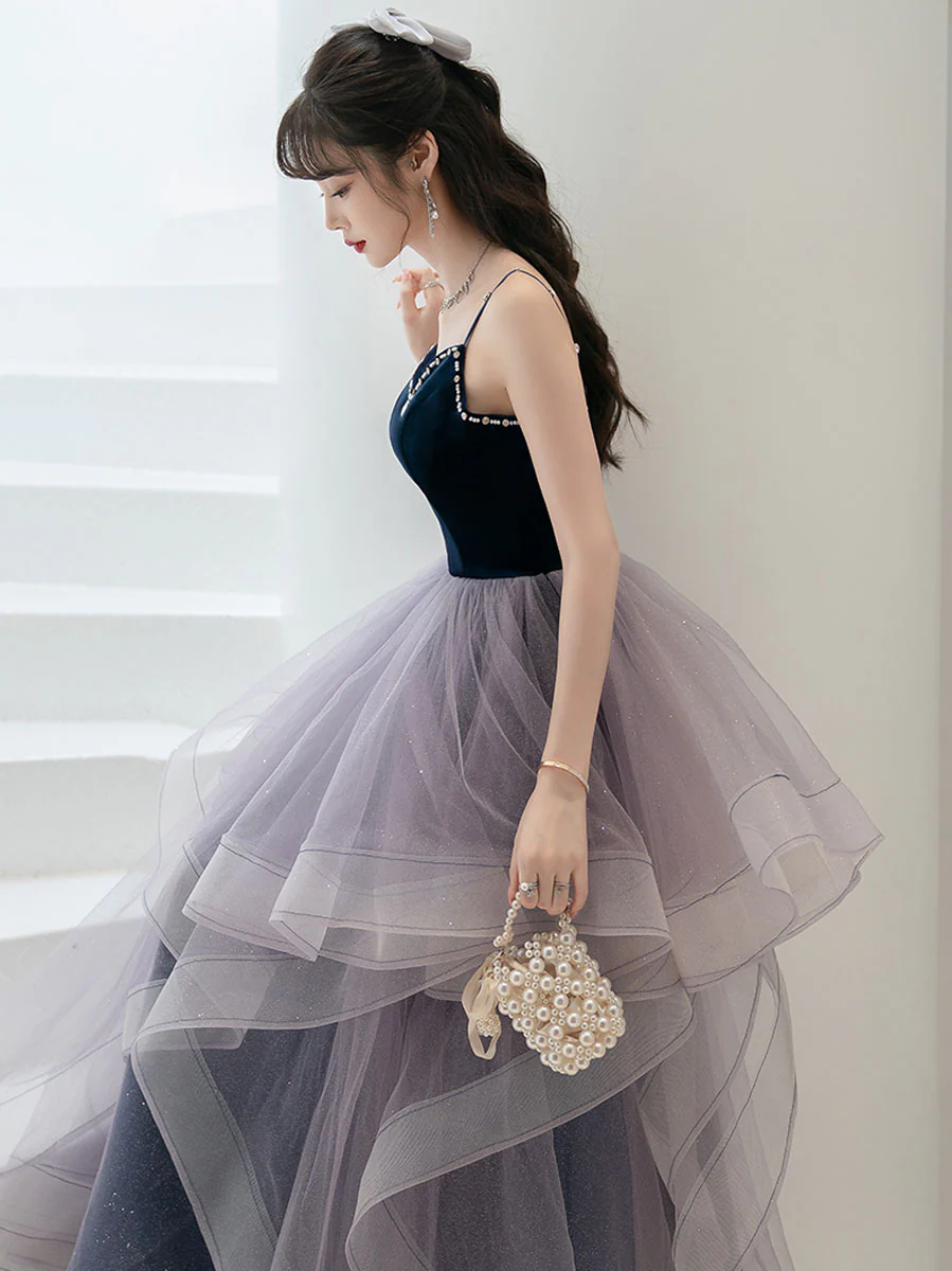 Purple Sweetheart Neck Tulle Long Prom Dress Purple Graduation Dresses - Deanwangkt