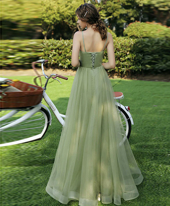 Simple Sweetheart Tulle Green Long Prom Dress Green Evening Dress - Deanwangkt