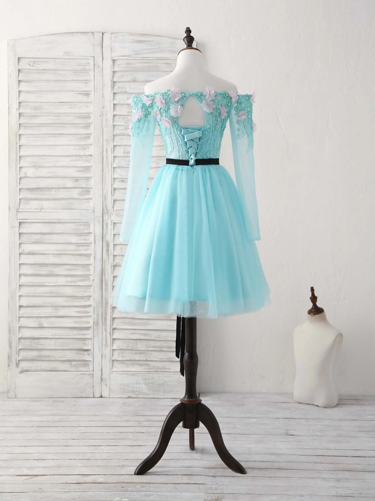 Green Tulle Lace Applique Short Prom Dress, Green Homecoming Dress - Deanwangkt