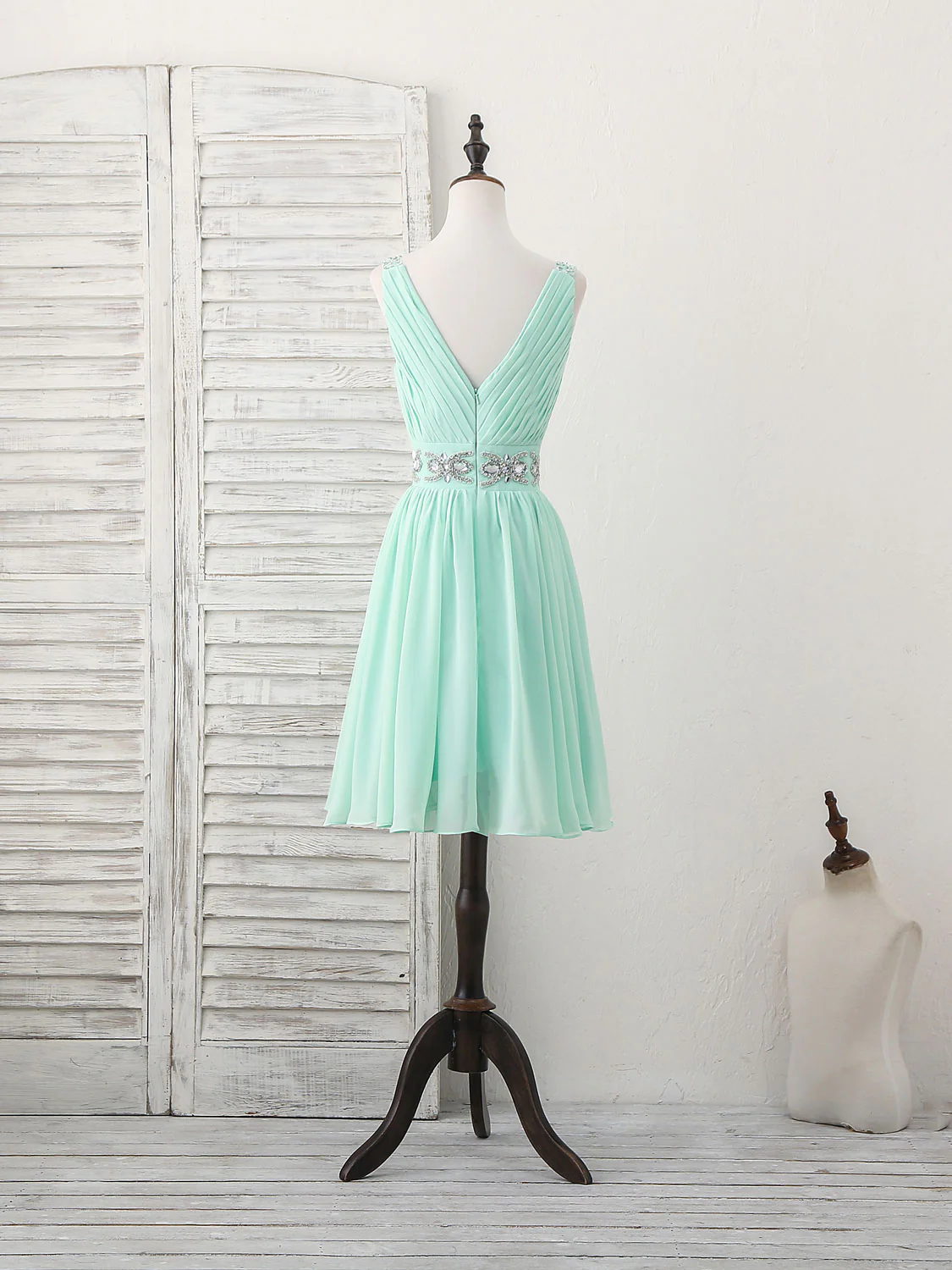 Green V Neck Chiffon Short Prom Dress, Green Homecoming Dress - Deanwangkt