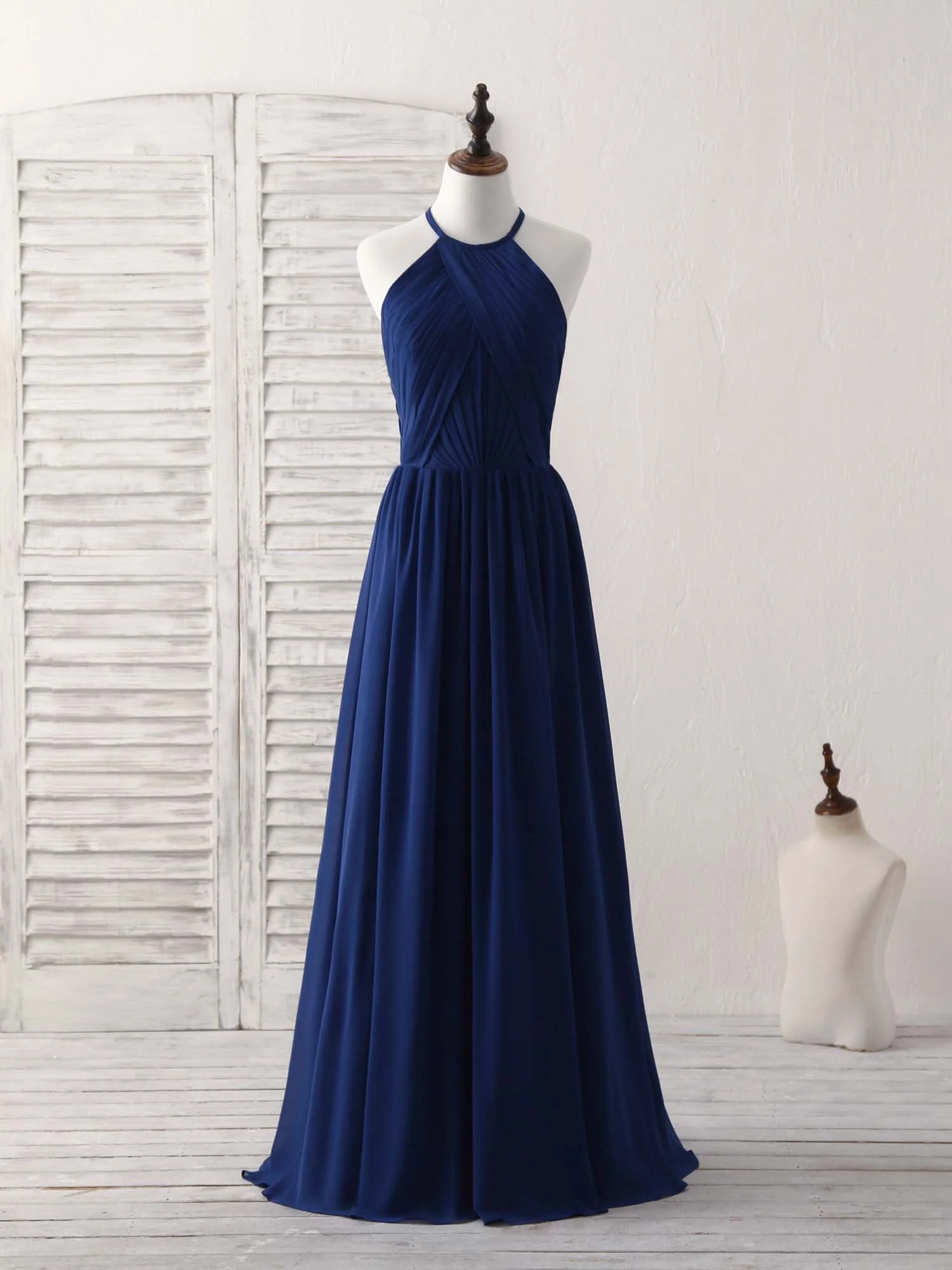 Simple Dark Blue Chiffon Long Prom Dress Blue Bridesmaid Dress - Deanwangkt