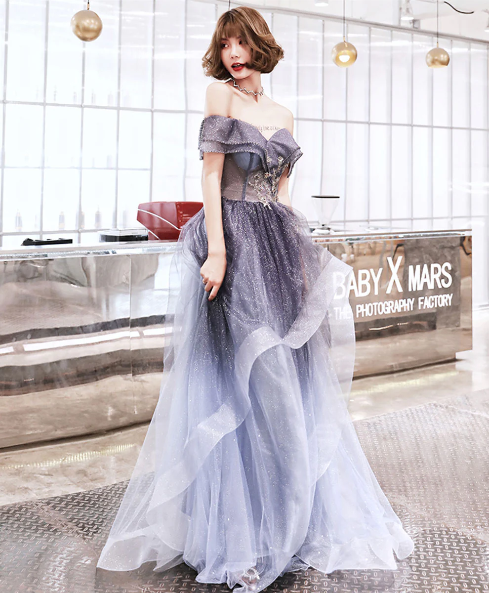 Purple Sweetheart Tulle Long Prom Dress Purple Evening Dress - Deanwangkt