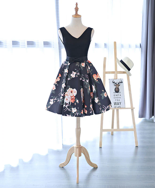 Cute V Neck Floral Pattern Short Prom Dress, Homecoming Dress - Deanwangkt