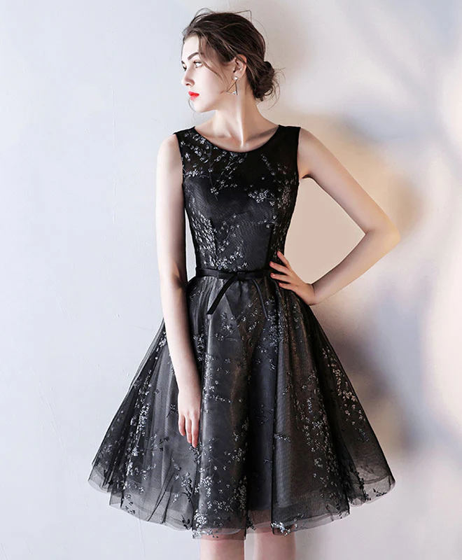 Black Tulle A Line Short Prom Dress, Black Homecoming Dress - Deanwangkt