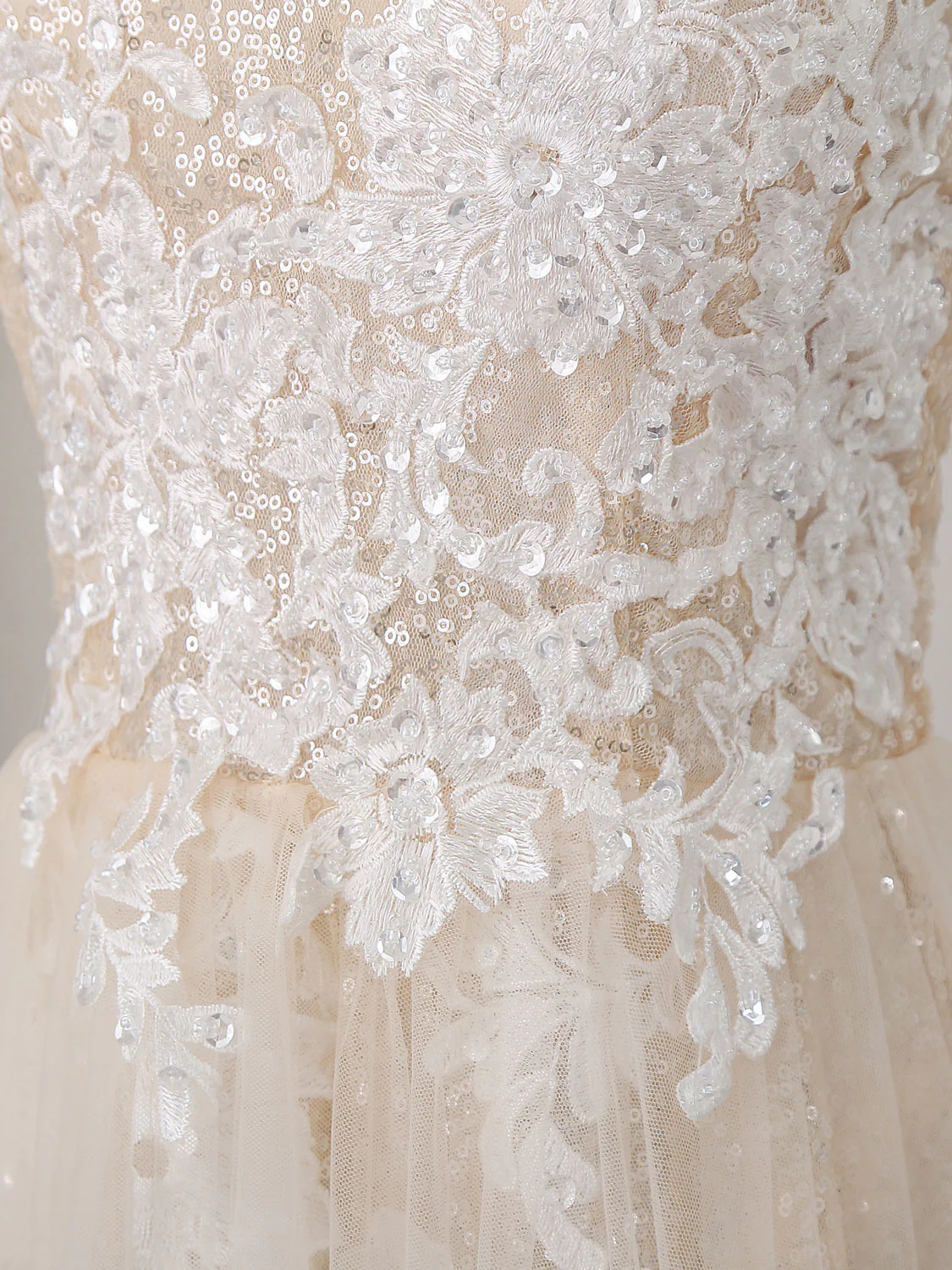 Unique Champagne Tulle Sequin Long Prom Dress, Champagne Evening Dress - Deanwangkt