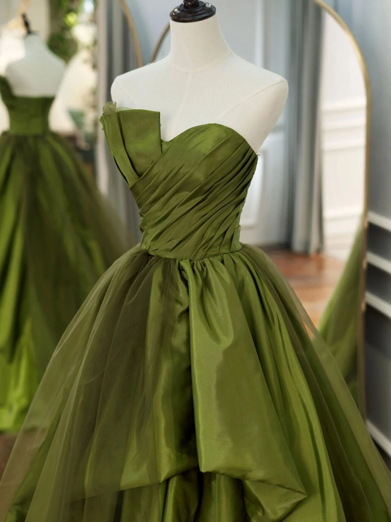 Green Long Prom Dresses, Green Satin Formal Long Evening Dress - Deanwangkt