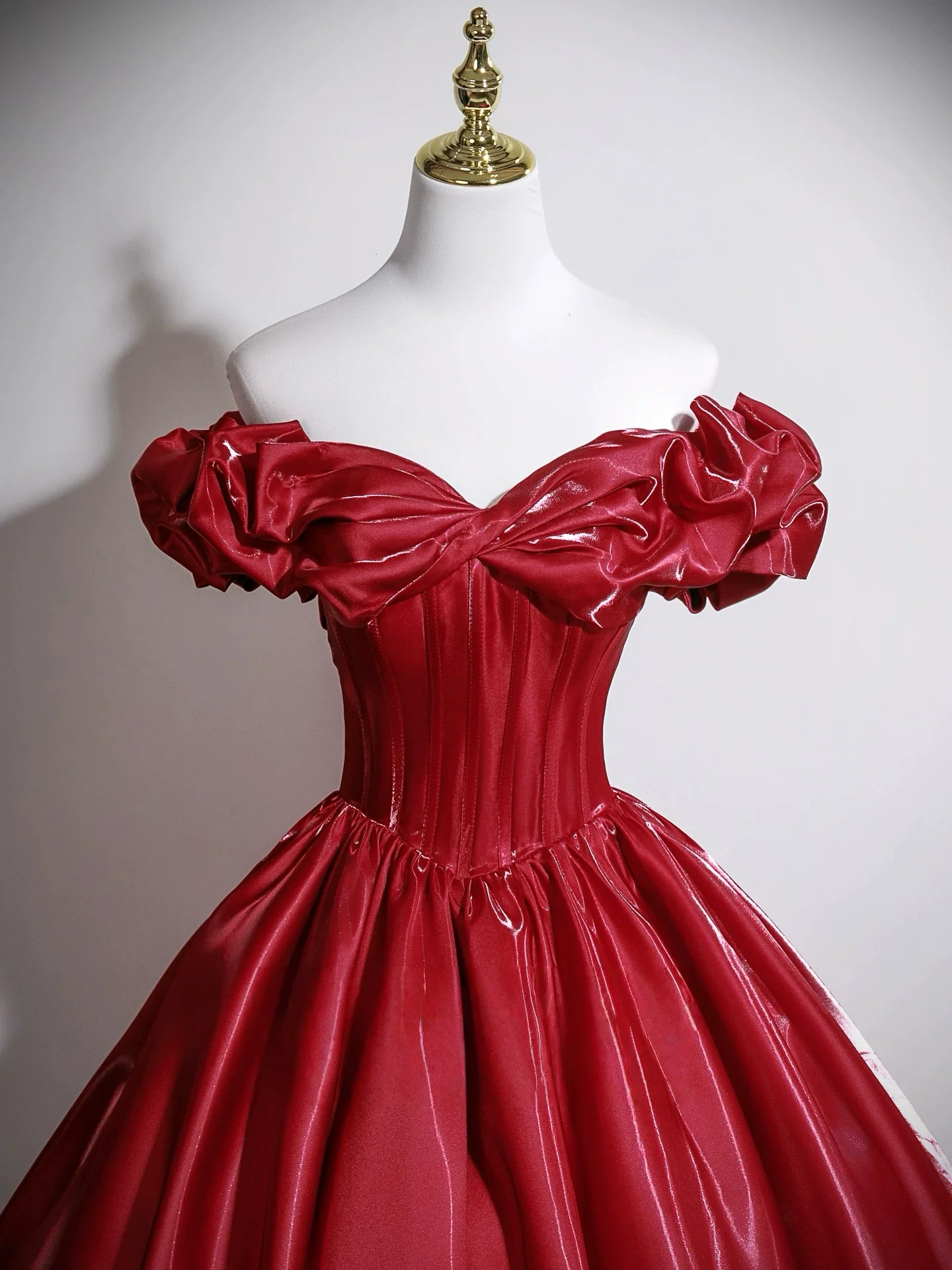 A-Line Off Shoulder Burgundy Long Prom Dress, Burgundy Long Formal Dress - Deanwangkt