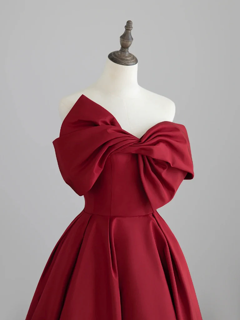 A-Line Satin Dark Red Long Prom Dress, Dark Red Long Formal Dress - Deanwangkt