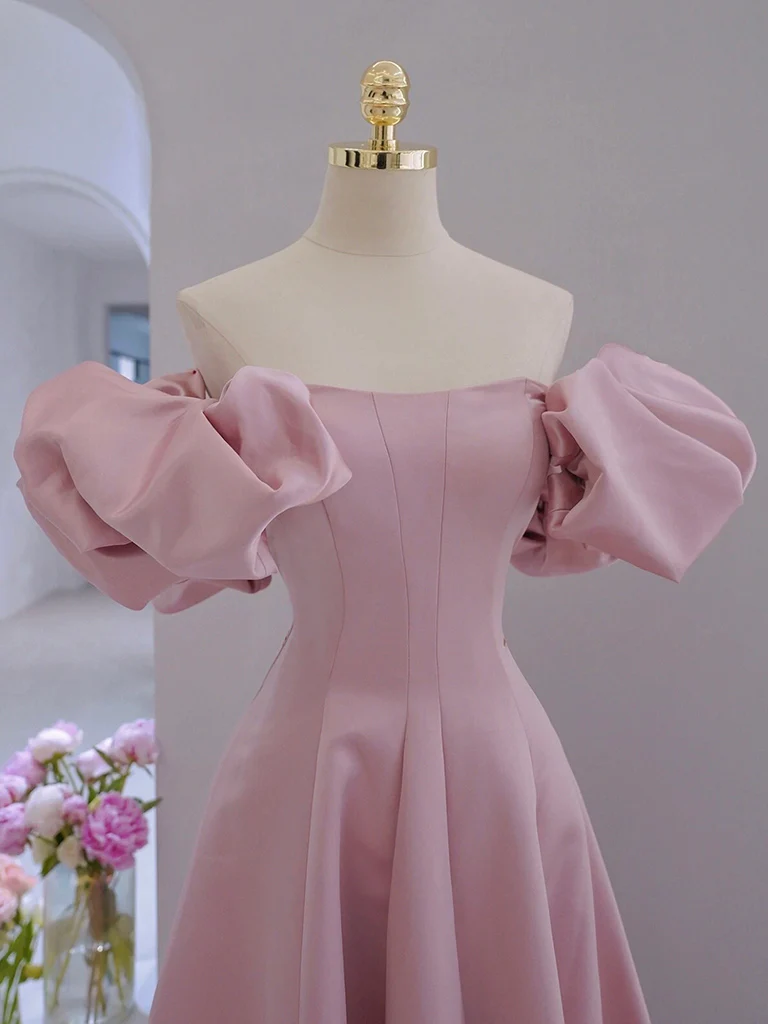 A-Line Satin Tulle Pink Long Prom Dress. Pink Long Evening Dress - Deanwangkt