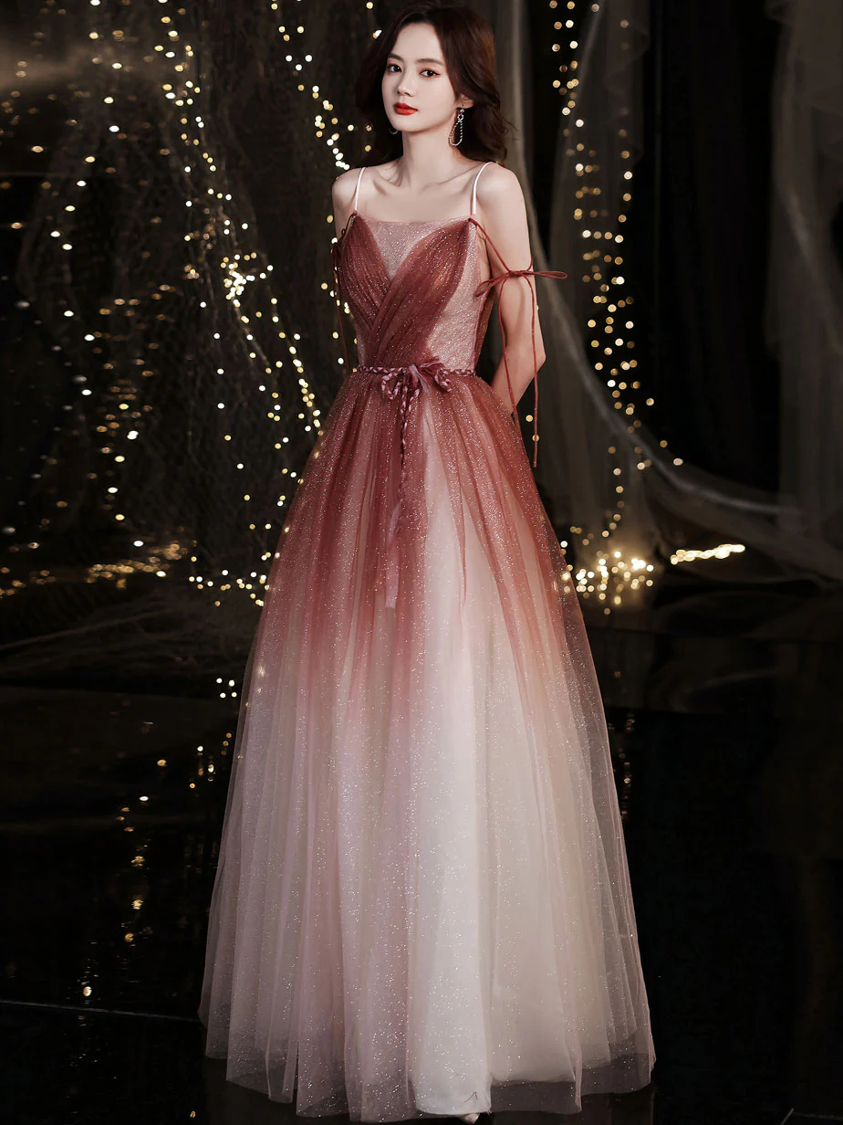 Simple Burgundy Tulle Long Prom Dress, Burgundy Formal Graduation Dress - Deanwangkt