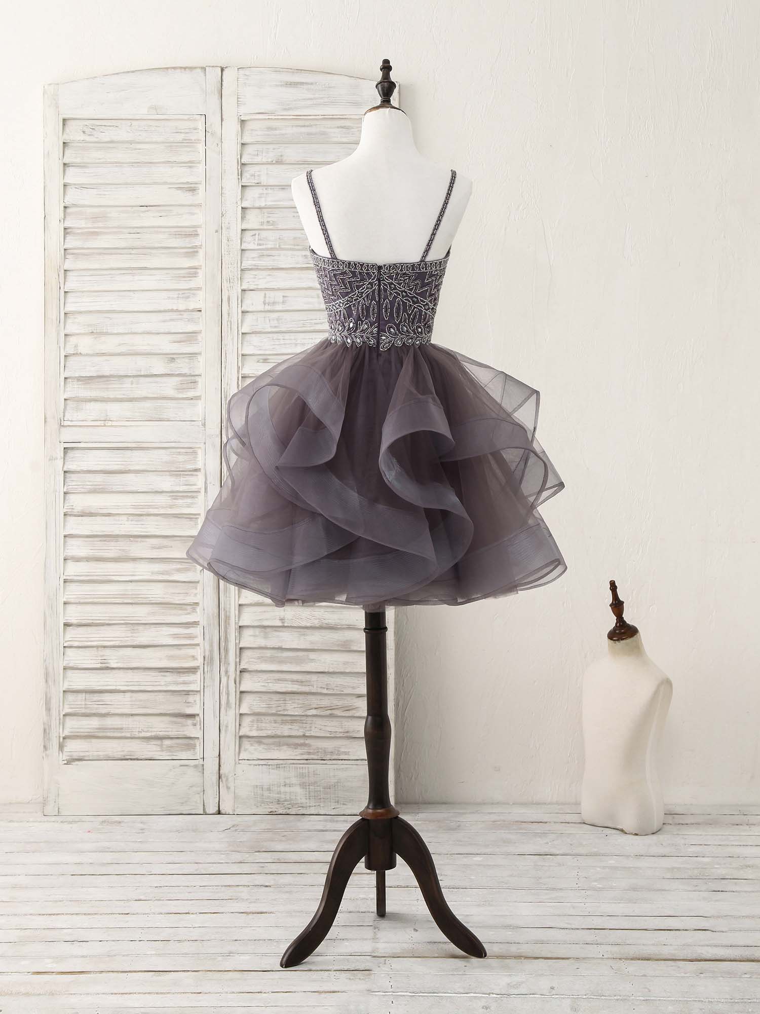 Unique Sweetheart Tulle Beads Short Prom Dress Cute Homecoming Dress - Deanwangkt