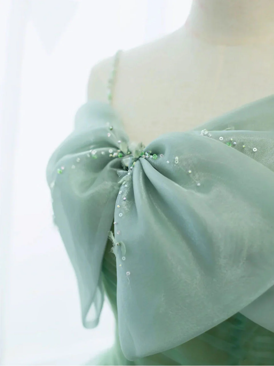 Simple Green Tulle Tea Length Prom Dress, Green Tulle Homecoming Dresses - Deanwangkt