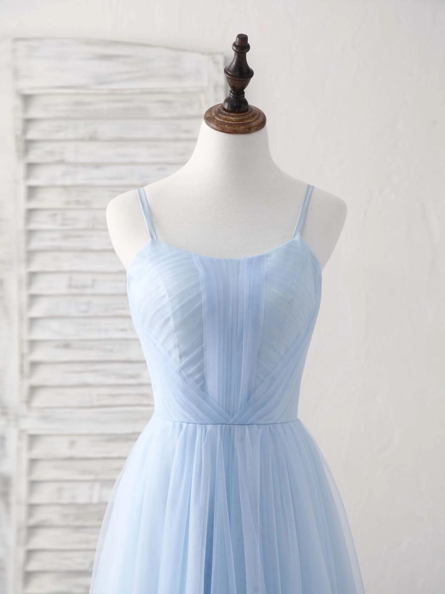 Simple Blue Tulle Long Prom Dress Blue Bridesmaid Dress - Deanwangkt