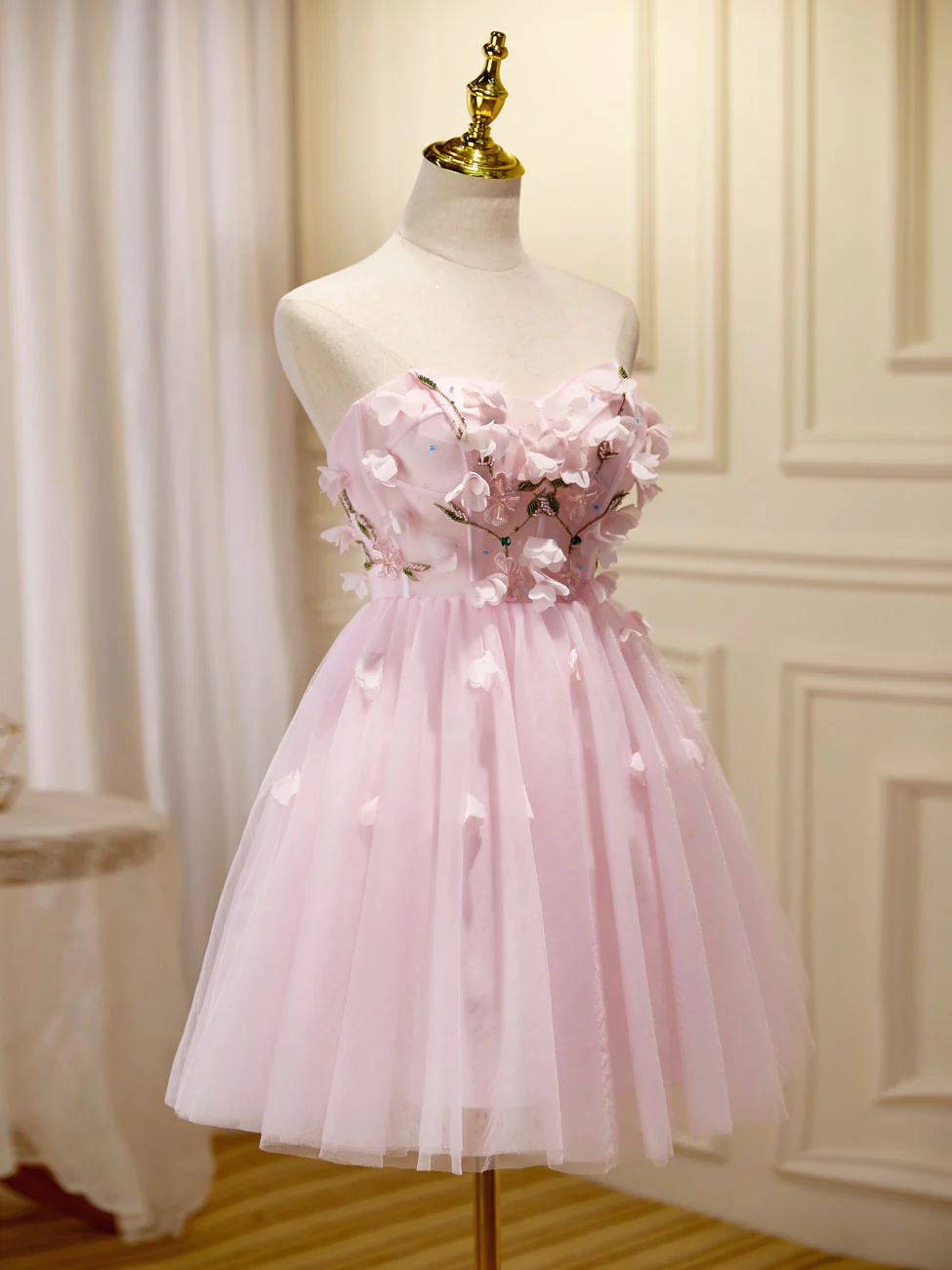 Mini/Short Pink Prom Dress, Cute Pink Homecoming Dresses with Beading Applique - Deanwangkt