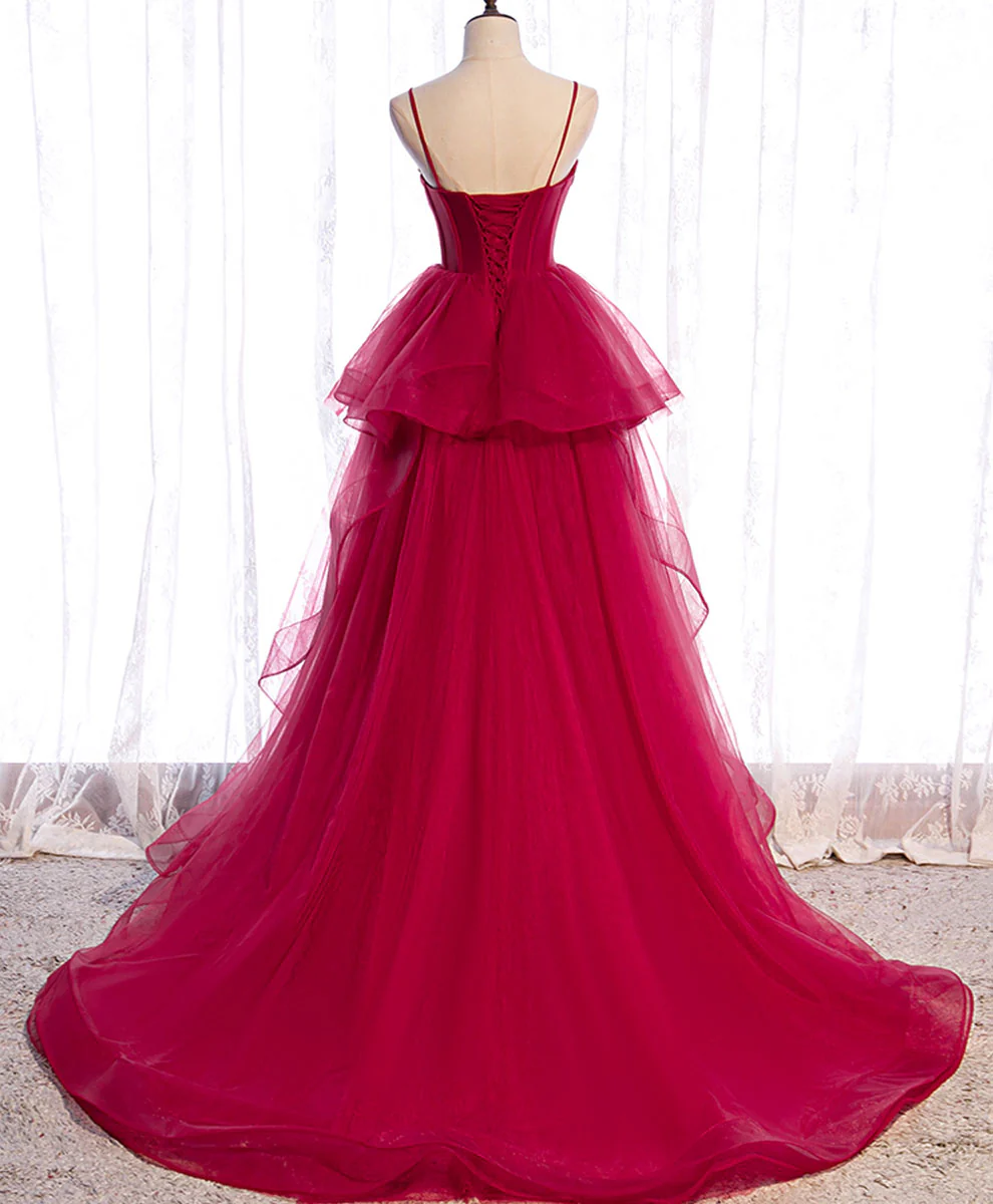 Red Long Prom Dresses, Sweetheart Neck Red Formal Gown - Deanwangkt
